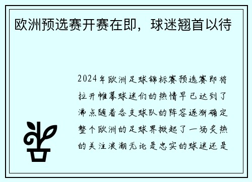 欧洲预选赛开赛在即，球迷翘首以待