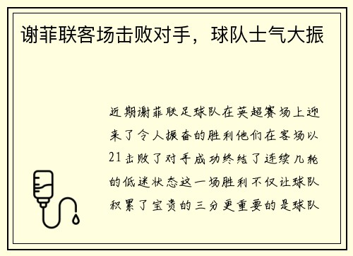 谢菲联客场击败对手，球队士气大振